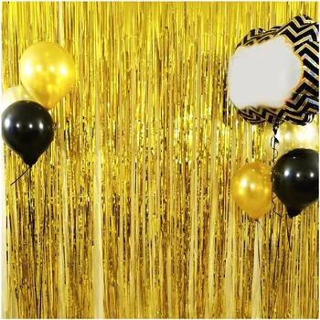 FENGRISE 1x2 Meters Gold Foil Fringe Tinsel Curtain Tassel Garlands Wedding Photography Backdrop Birthday Party Decoration