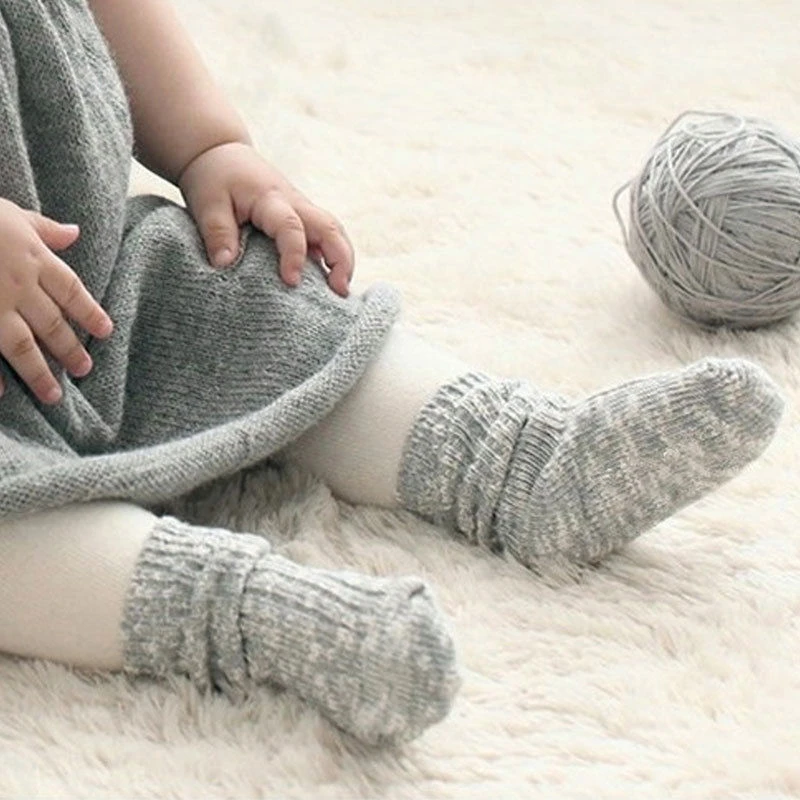 Детские носки, детские однотонные хлопковые зимние теплые нескользящие носки для мальчиков и девочек, высокие носки, шерстяные аксессуары для малышей 0-4 лет - Цвет: As photo shows