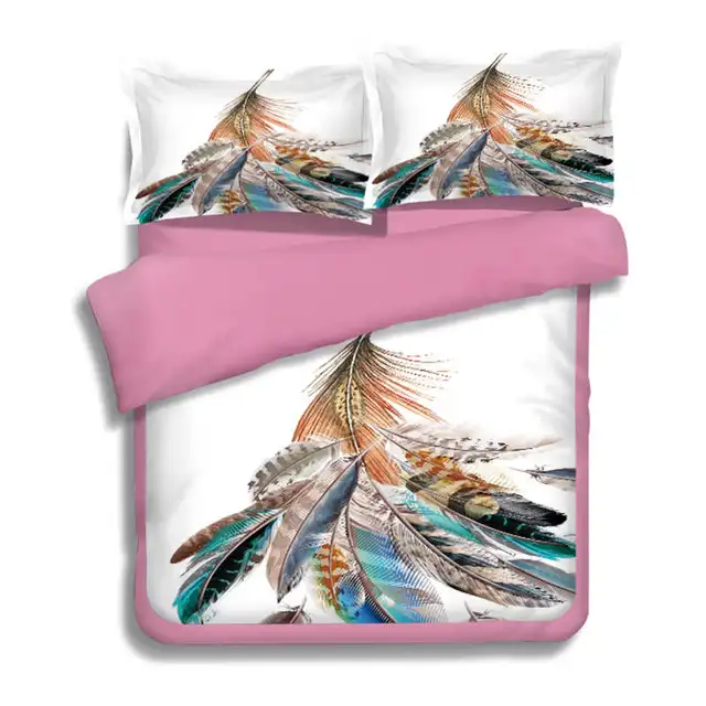 Rainbow Colorful Feather Bedding Set Indian Style Fire Feather