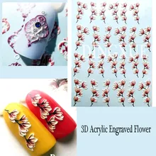 1 шт., 3D акриловые наклейки для ногтей с гравировкой в виде цветка лотоса, пчелы, рельефные наклейки в виде красных цветов, эмаистичные наклейки для ногтей с водной горкой Z0098