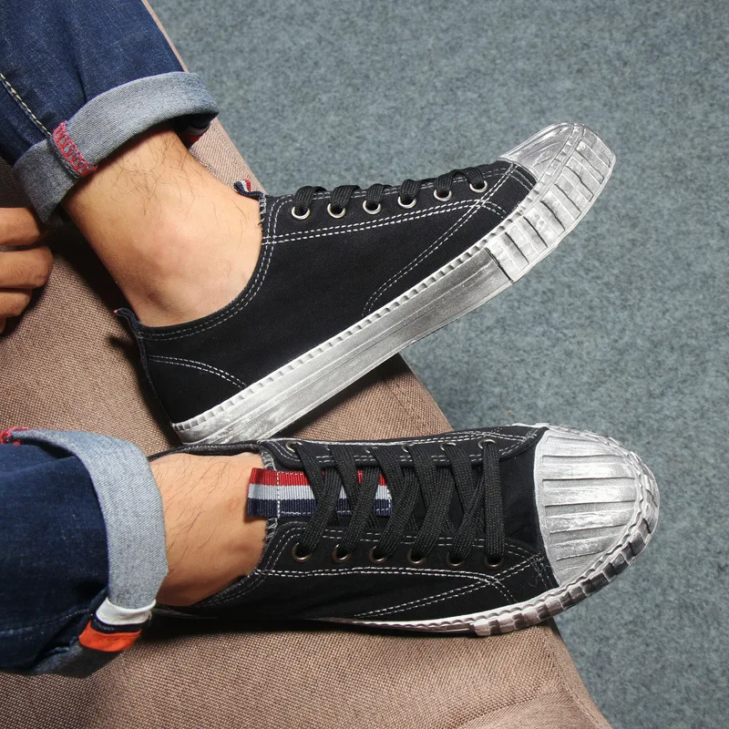 Acheter Rétro Dentelle up En Caoutchouc Hommes Casual Chaussures à lacets Hauteur Croissante Sneakers Hommes Solide Plat Printemps Casual Chaussures