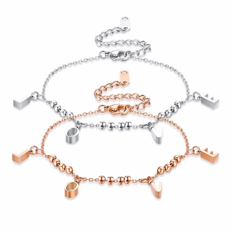 2019 316L Stainless Steel Jewelry Gifts For Women Accessories Adjustable Chain LOVE Letters Charms Jewellery Women's Bracelets