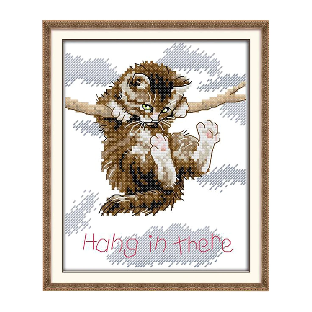 Counted Cross Stitch Kits- Cross Stitch Pattern Cat Hang in There with 14CT Without Pre-printed Fabric