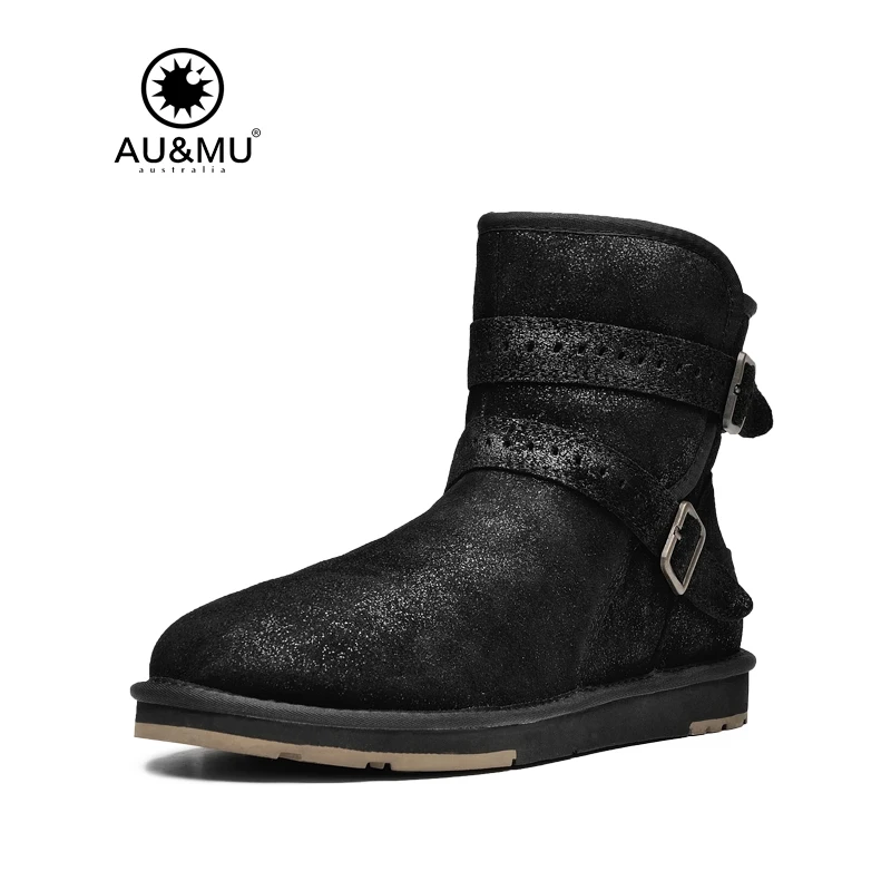 

2018 AUMU Australia Nubuck Suede Square Buckle Thick Platform Round Toe Rubber Soles Snow Winter Boots N065