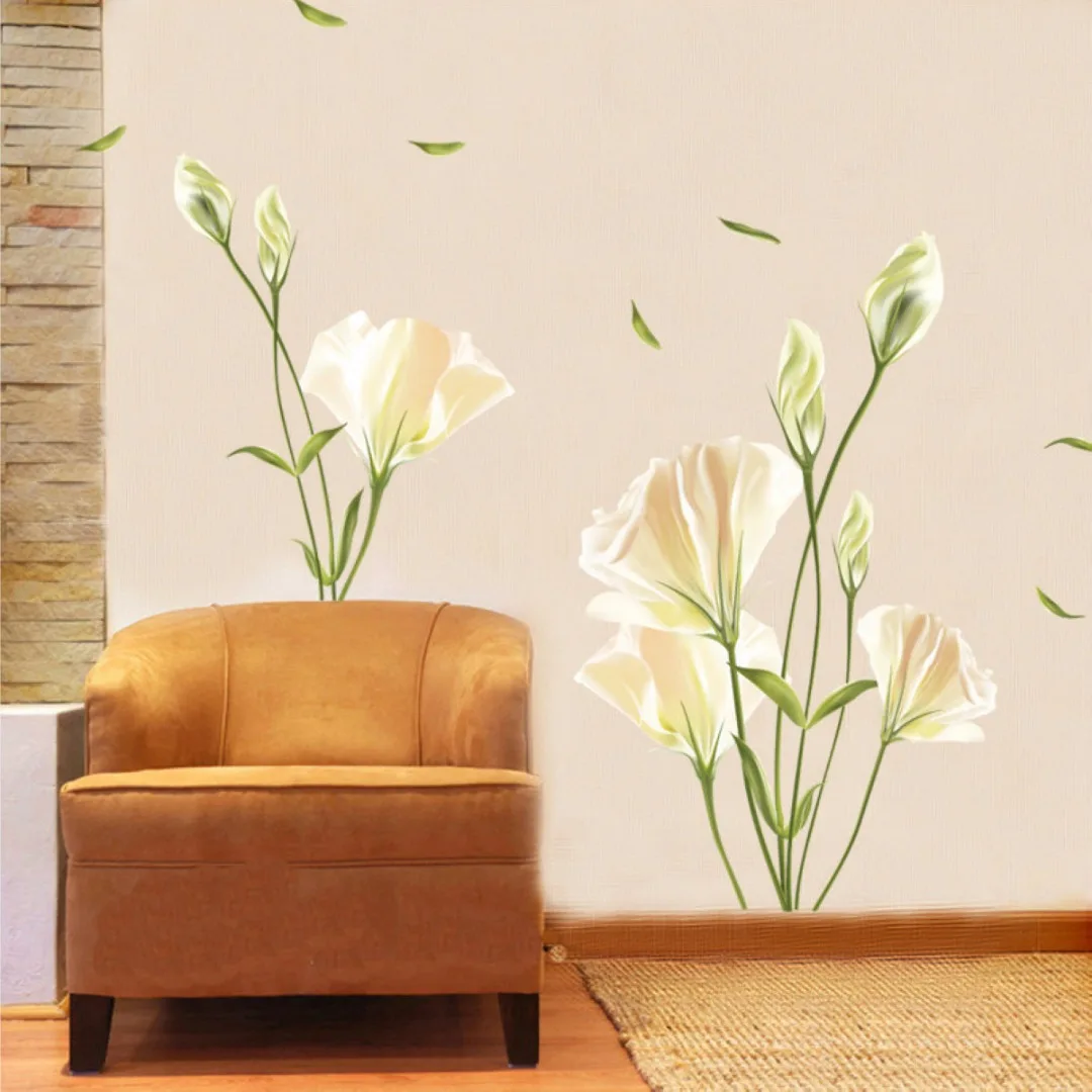 Mayitr Lily Flower Wall Stickers Home Living Room Mural Decor Art Decal DIY Removable