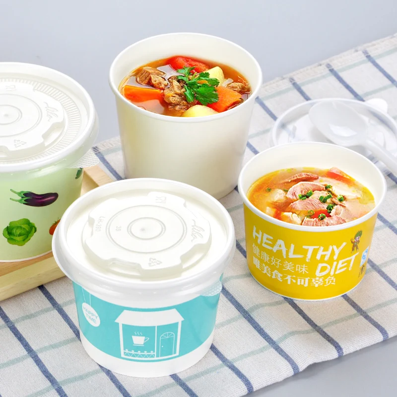 

50pcs Creative disposable soup cup noodles bread paper bowl 260ml 390ml 520ml ice cream jelly dessert packaging cups with lid