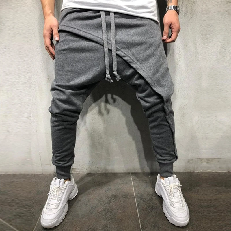 Мужские Asymetric слоистые штаны для бега в стиле хип-хоп, уличная одежда, штаны для бега, облегающие повседневные длинные штаны на завязках
