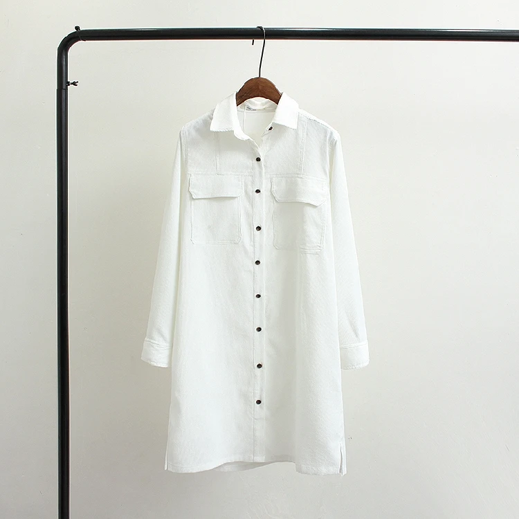 Autumn Corduroy Fabric Woman Clothing Solid Color Fashion Ladies Long Coats New Style Loose Polo Collar Vintage Coats9