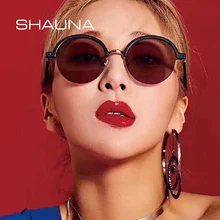 SHAUNA, модные, полуоправа, круглые солнцезащитные очки для женщин, Ретро стиль, прозрачный, красный, желтый, чай, солнцезащитные очки для мужчин