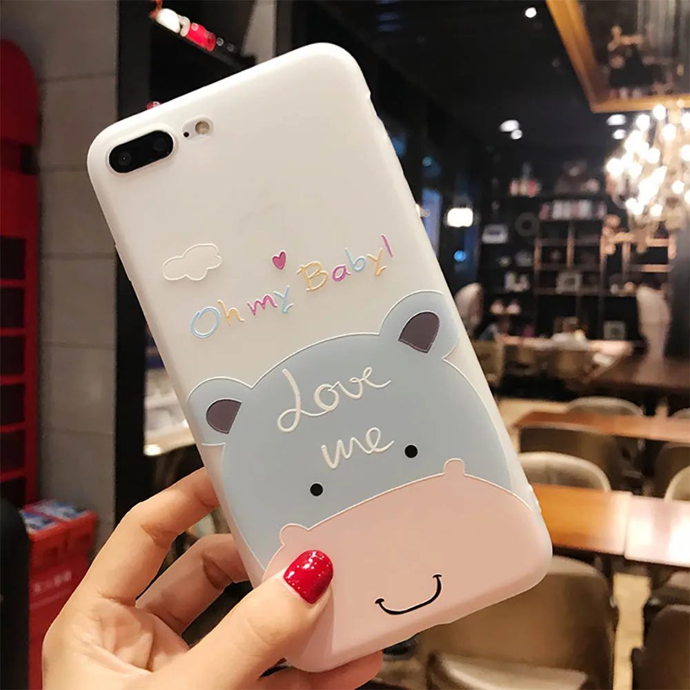 

Cute Colorful Animal Cover Case for iphone X XR XS Max 8 7 6 6S plus soft silicon Cat Hippo Cases for iphone 7 7plus capa Fundas
