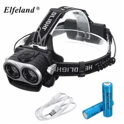 Elfeland 3 режима USB Перезаряжаемые T6 светодиодный фар телескопический зум фары кемпинг езда головной свет + кабель USB + 2x18650 батареи