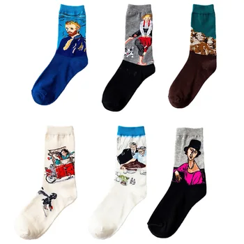 

2 pairs Socks Women Vintage Art Abstract Oil Painting Series Personality Cotton Socks New Autumn Winter Happy Sock woman