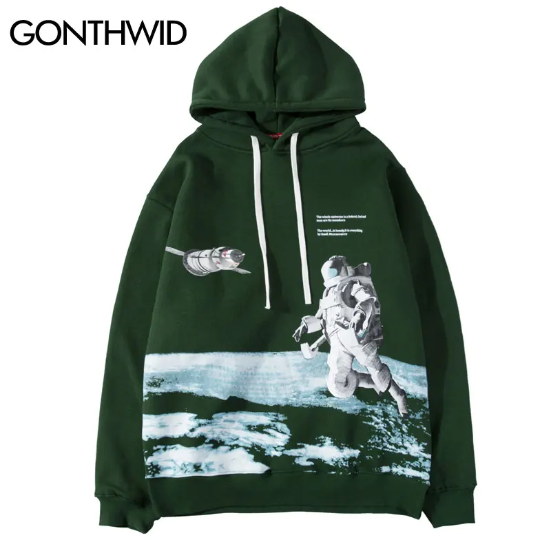 GONTHWID Spacewalk Print Hoodies Men Hip Hop Casual Hooded Sweatshirts Pullovers Tops Male Winter Fashion Streetwear Hoodie