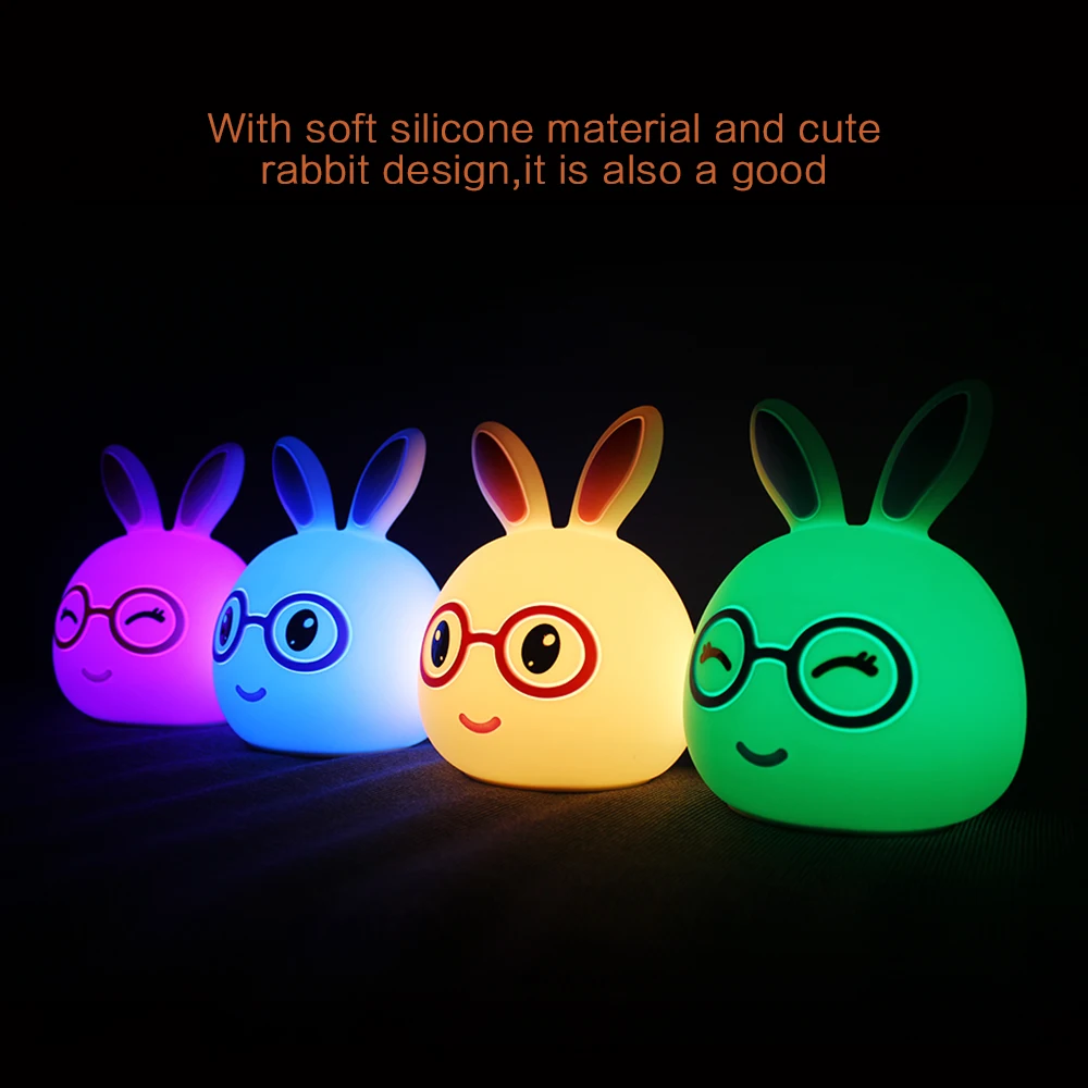 7 Colors LED Night Light Silicone Cute Cartoon Rabbit Rechargeable Decor Table Lamp Holiday Ambient Light for Girl Children Gift (16)