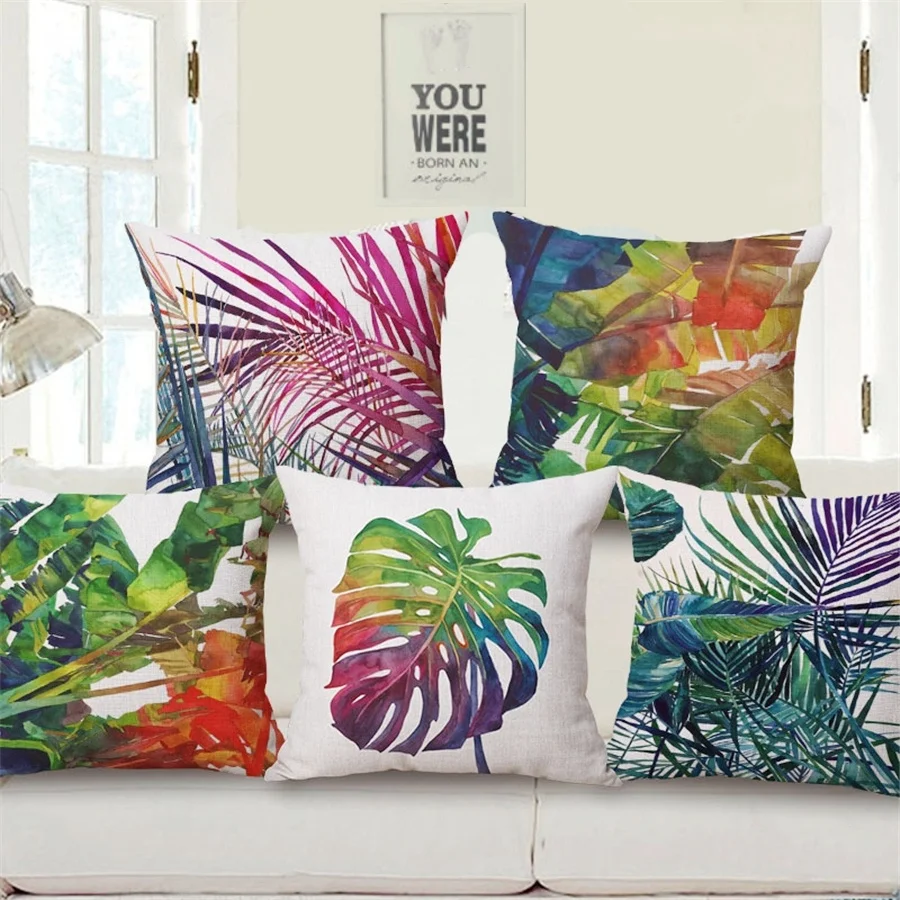 

Tropical Plant Palm Leaves Pillows for Home Decor Southeast Asian Thailand Subtropical Sofa Cushion Cover Decorative Pillowcases
