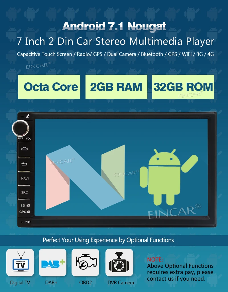 8-Core Android 7,1 автомобильный стерео 2 Din в приборной панели автомобиля радио FM/AM радио RDS DAB + Bluetooth цифровой Сенсорный экран, Wi-Fi, gps NAVI 2 Гб