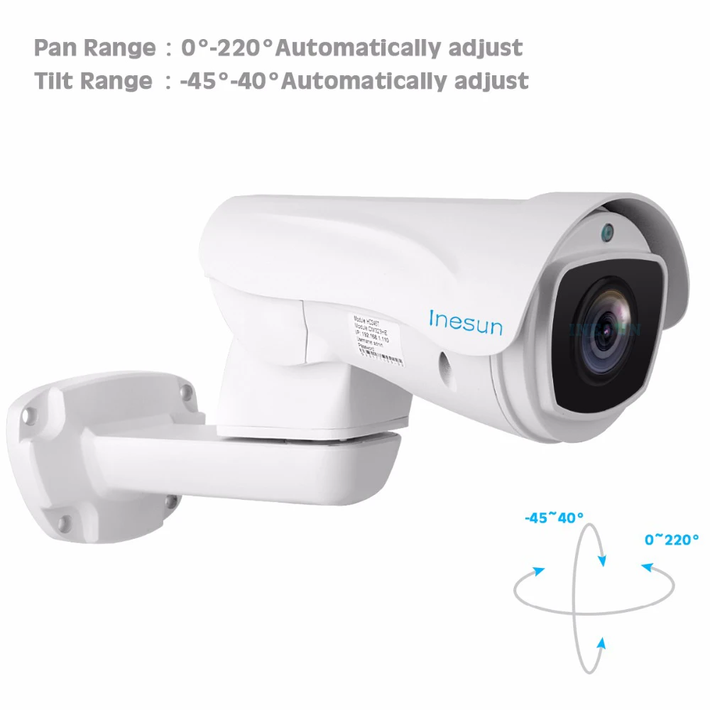 Inesun Открытый PoE PTZ IP камера 2MP/5MP супер HD 2592x1944 панорамирование/наклон 10x оптический зум PTZ камера водонепроницаемый 100 м ИК ночного видения