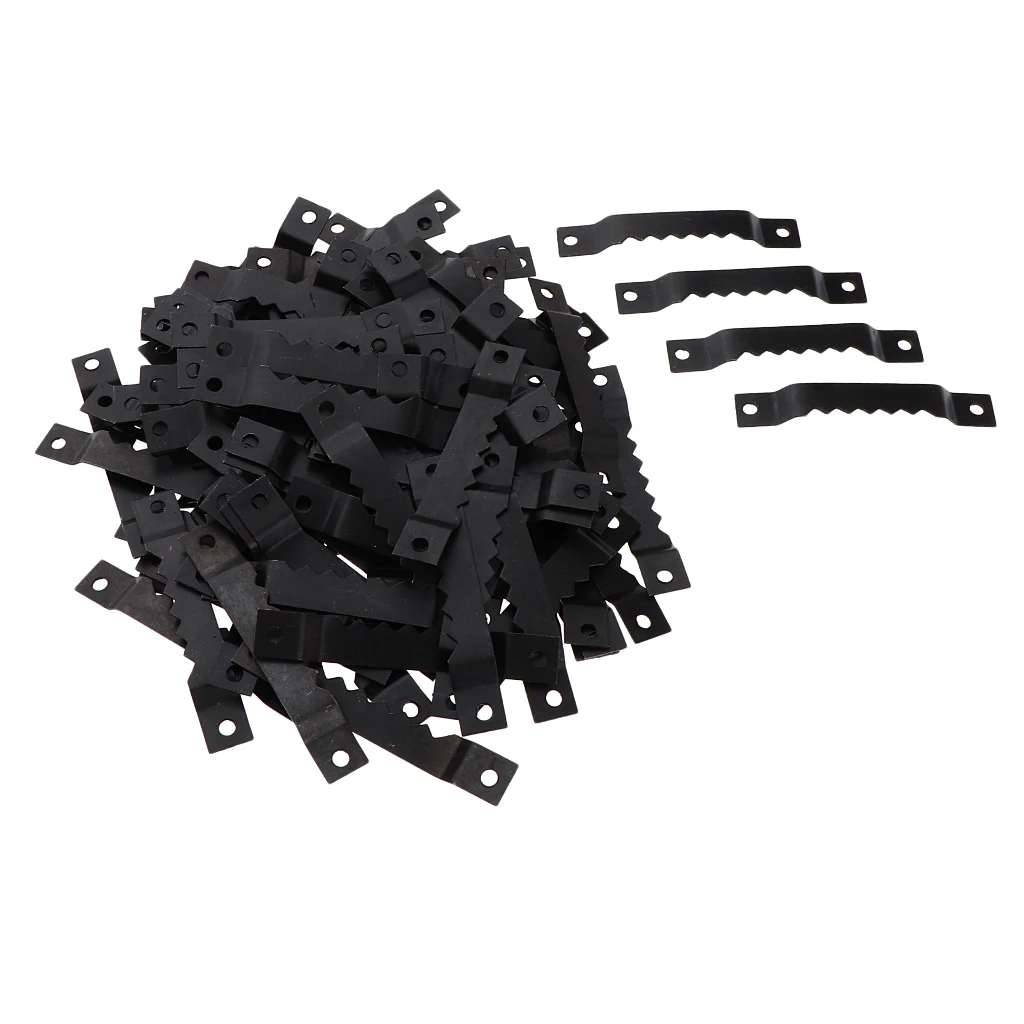 100Pcs Black Metal Sawtooth Photo/Picture Wooden Frame Hanging Hangers Double Hole, for Home Decoration Hanging Hardware, 65mm