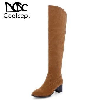

Coolcept Size 34-44 Women Over Knee High Heel Boots With Thick Fur Shoes For Cold Winter Knight Boot Long Botas Women Footwear