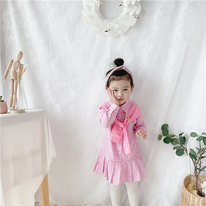 Весна-лето, корейское трикотажное платье-рубашка в полоску для девочек, платье для родителей
