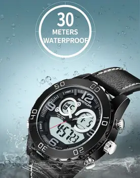 

Military style trend watch Men's double display electronic waterproof watch Student leisure waterproof luminous watch