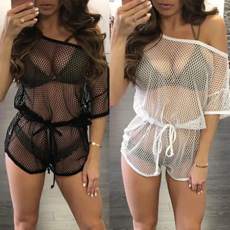 

Bikini Cover Up Mesh Hollow Crochet Swimsuit Beach Dress Women 2018 Summer Ladies Cover-Ups Bathing Suit Beach Wear Tunic