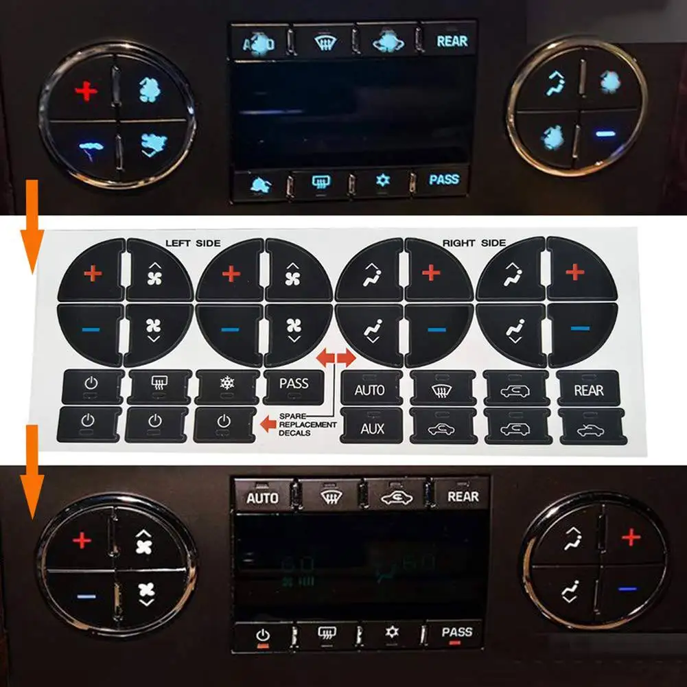 

High quality 2Pcs Replacement AC Dash Button Decal Stickers for GM Vehicles AC Control Radio Button Sticker Repair Kit