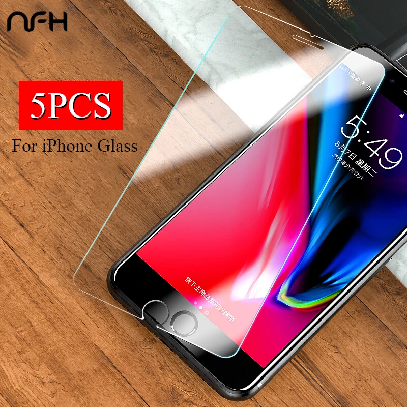 Kopen NFH 5 stks Glas Voor iPhone 5 s 4 6 8 7 2.5 D HD Glas 9 H Cover Film screen Protector Gehard Glas Voor iPhone 7 8 6 6 s Plus 10 X