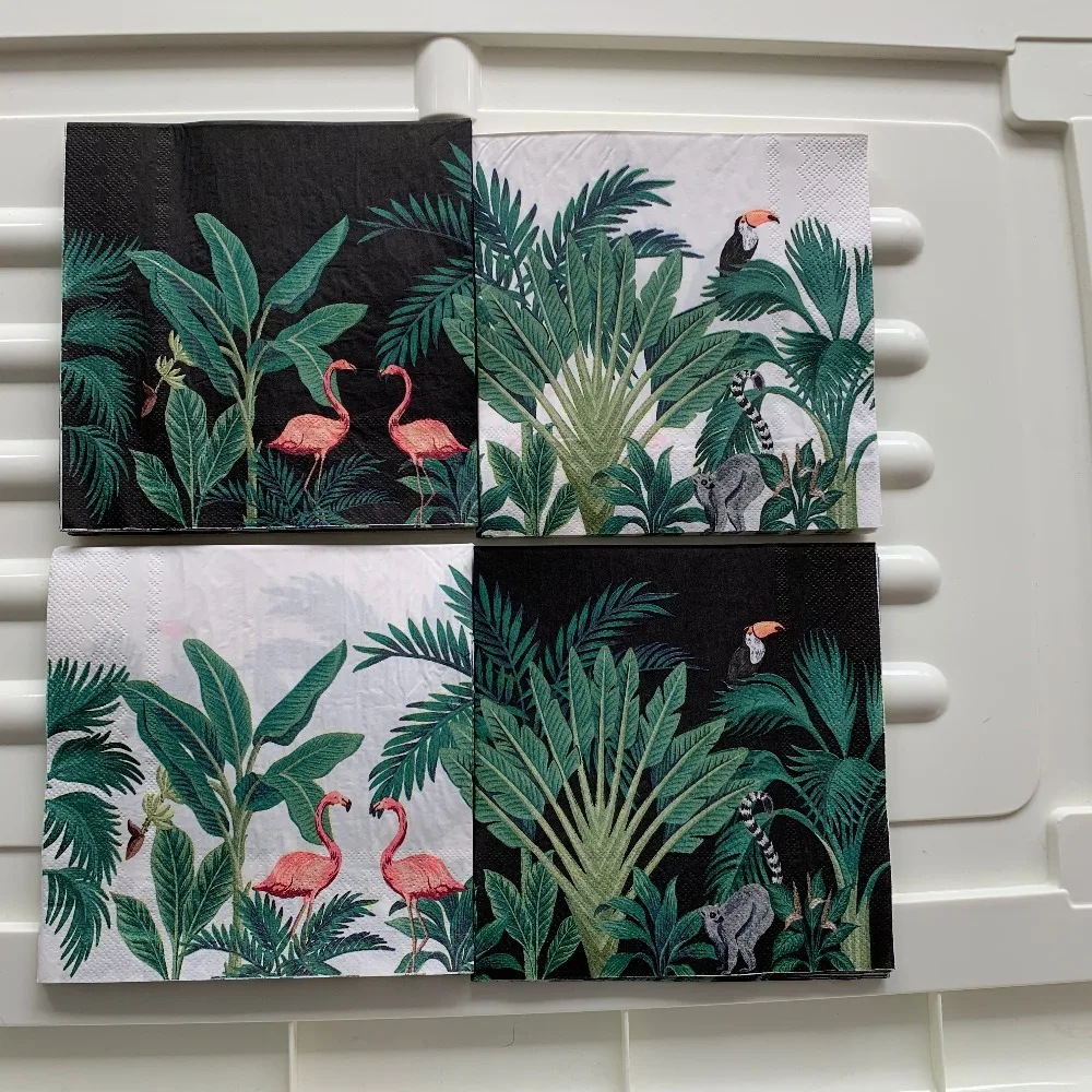 

Decoupage paper napkin elegant tissue vintage towel white black Palm leaf Flamingo birthday wedding party home beautiful decor