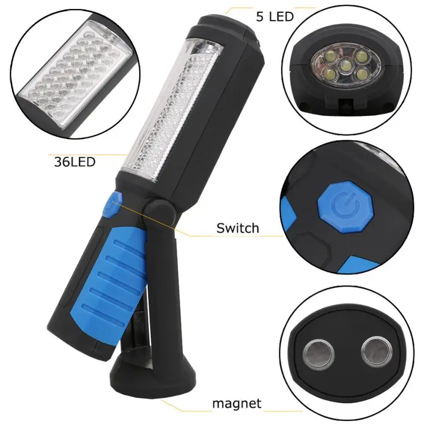 

MUQGEW ABS 2 modes New 36+5LED Camping Work Inspection Light Lamp Hand Torch Magnetic magnet with 0 -90