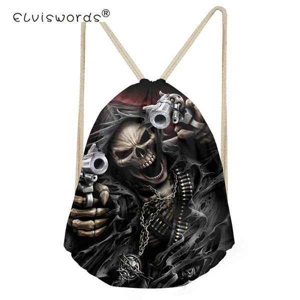 ELVISWORDS Punk 3D Azrael Skull Drawstring Bag for Boys Game Backpack Kids String Casual Men s