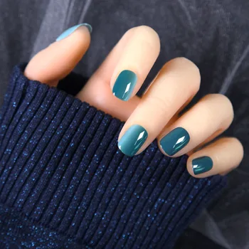 

2019 New Simple Gradient Blue Square Short Pure Color Summer Nails Tips Navy Fake Nails With Glue Full Cover Press On Nails