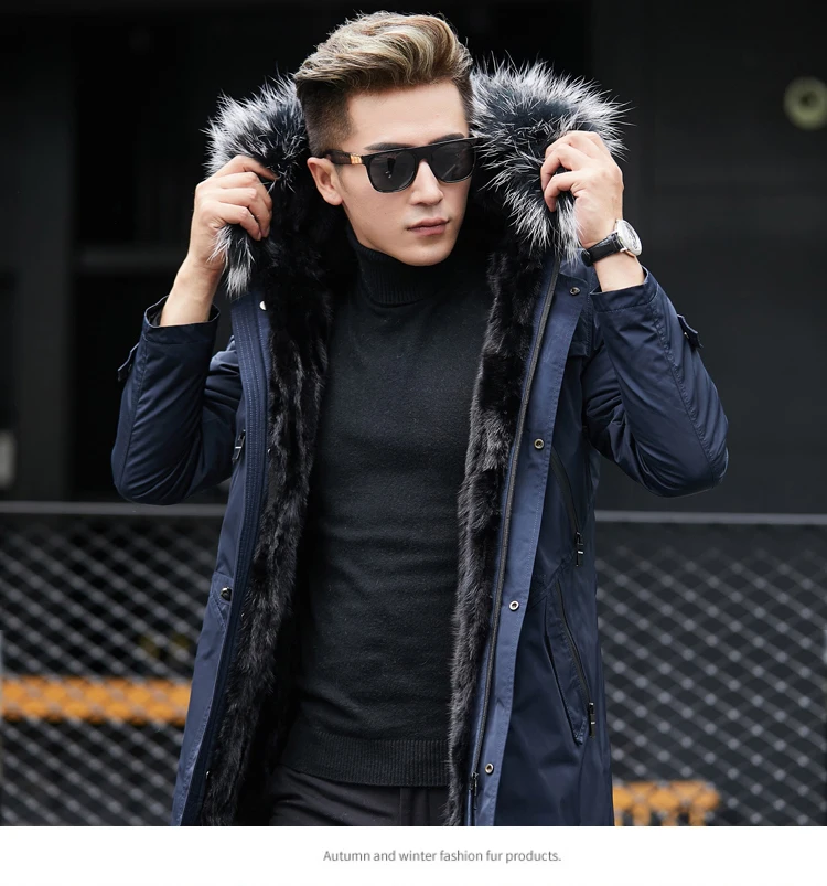 Real Fur Coat Winter Jacket Men Natural Mink Fur Liner Parka Men Warm Parkas Mens Mink Fur Coat Chaqueta Hombre YY594