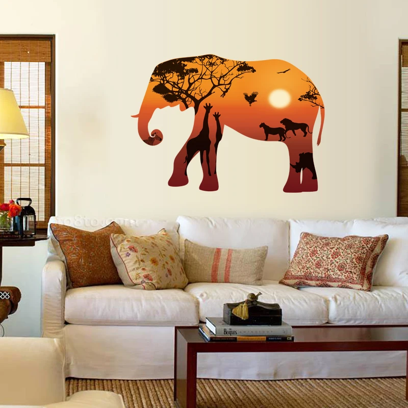 

Creative Elephant Jungle Scenery Living Room Bedroom Removable Eco-friendly DIY Vinyl Wall Stickers Decor Art Decals Mural dc23