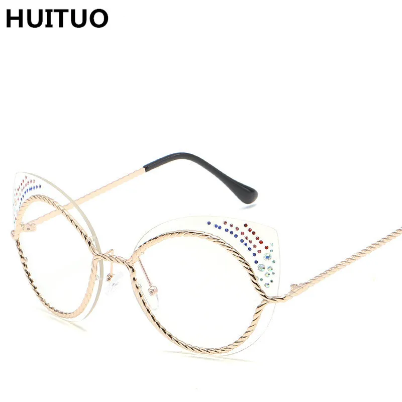 HUITUO Мода Cat Eyes Для женщин солнцезащитные очки металлические алмаз солнцезащитные очки высокое качество Металлические очки Для женщин за рулем очки