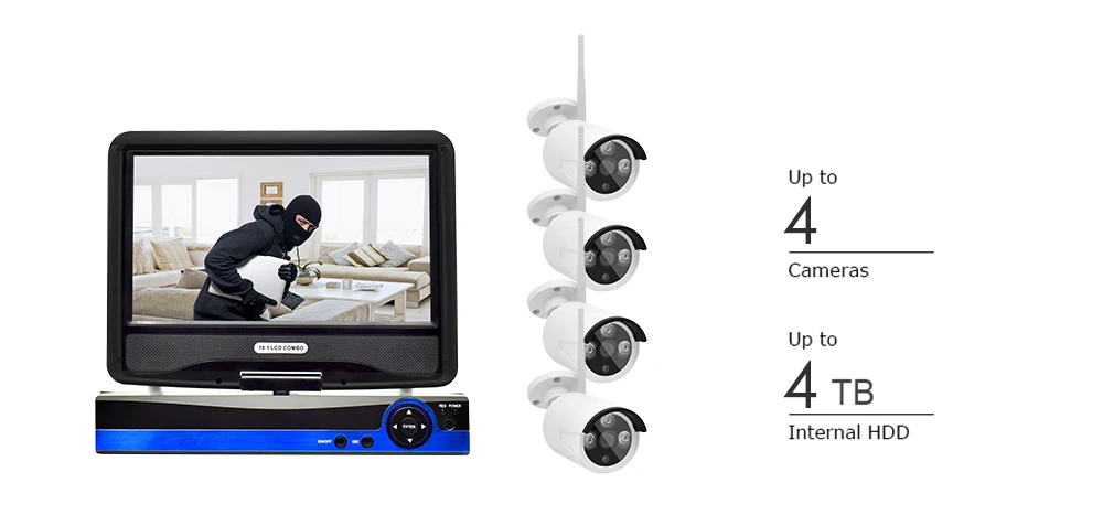 Wistino 4CH Wireless CCTV Security System Kits HD 720P Wifi Kit IP Camera Outdoor 1MP Video Monitor IR LCD NVR Screen Surveillance  (3)