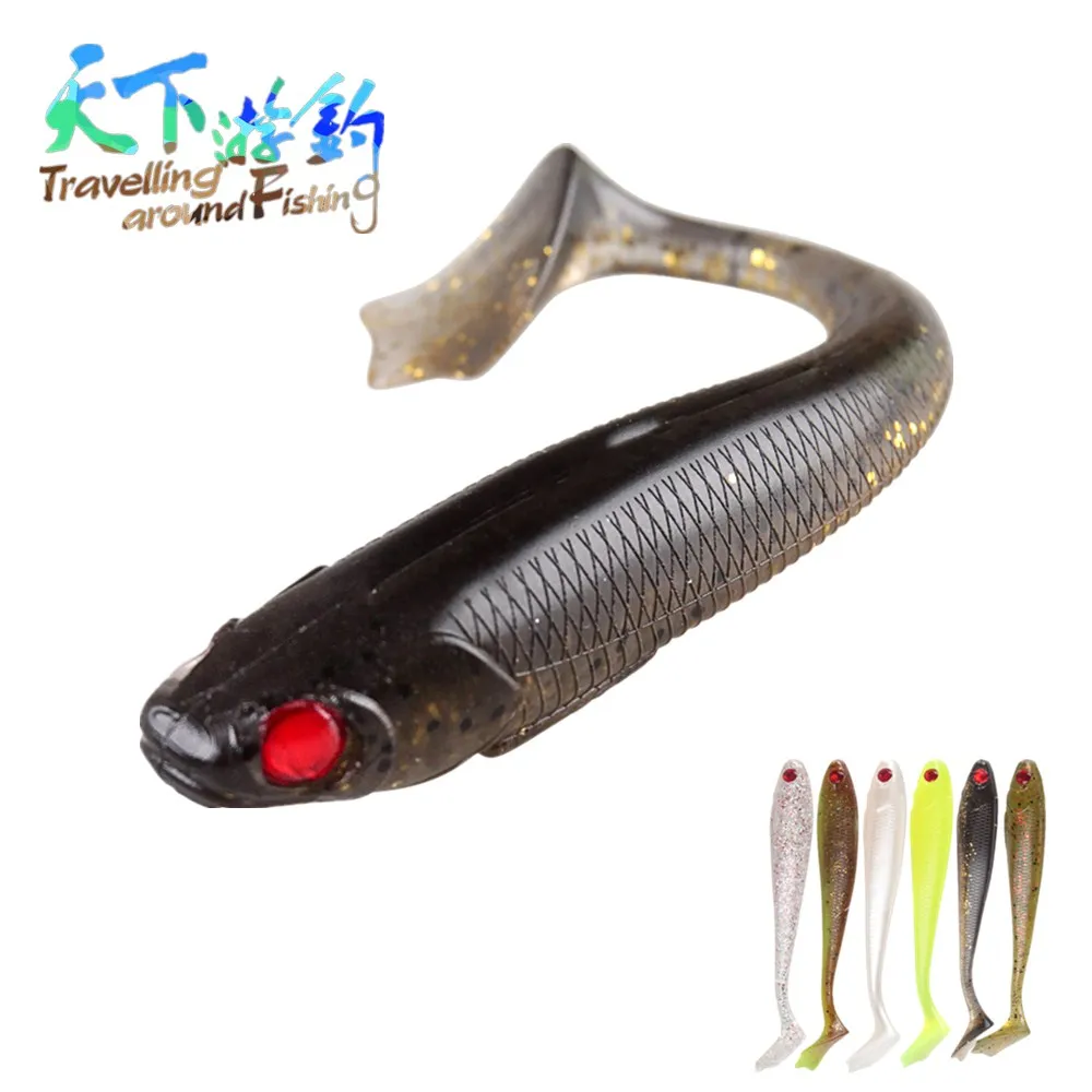 

TAF 2019 New Soft Baits 8Pcs 9cm 6.1g Soft Fishing Lure T Tail 3D Eyes Silicone Artificial Lure Wobblers for Carp Fishing Worm