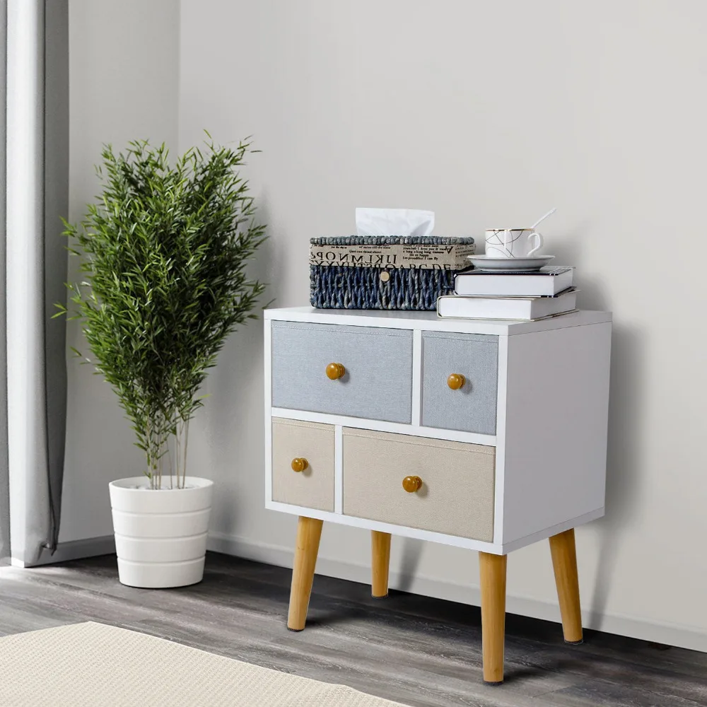 

Lifewit End Side Bedside Table Nightstand Storage Wood Bedroom Table 4 Drawers
