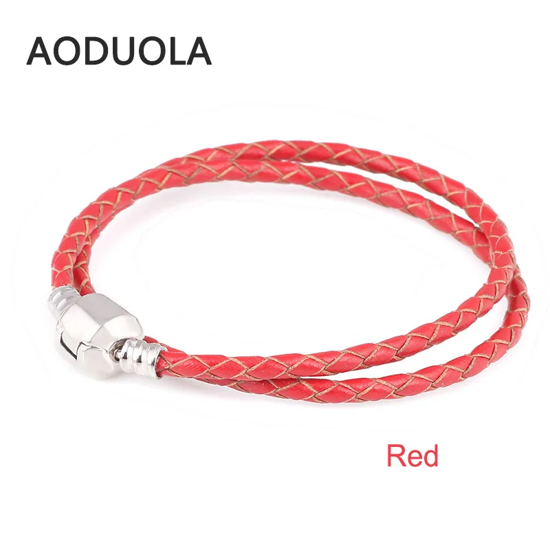 

Spring Colors Genuine Leather DIY Bracelet Chain Silver Color Clips Bracelets For Metal Glass European Big Hole Beads Charms