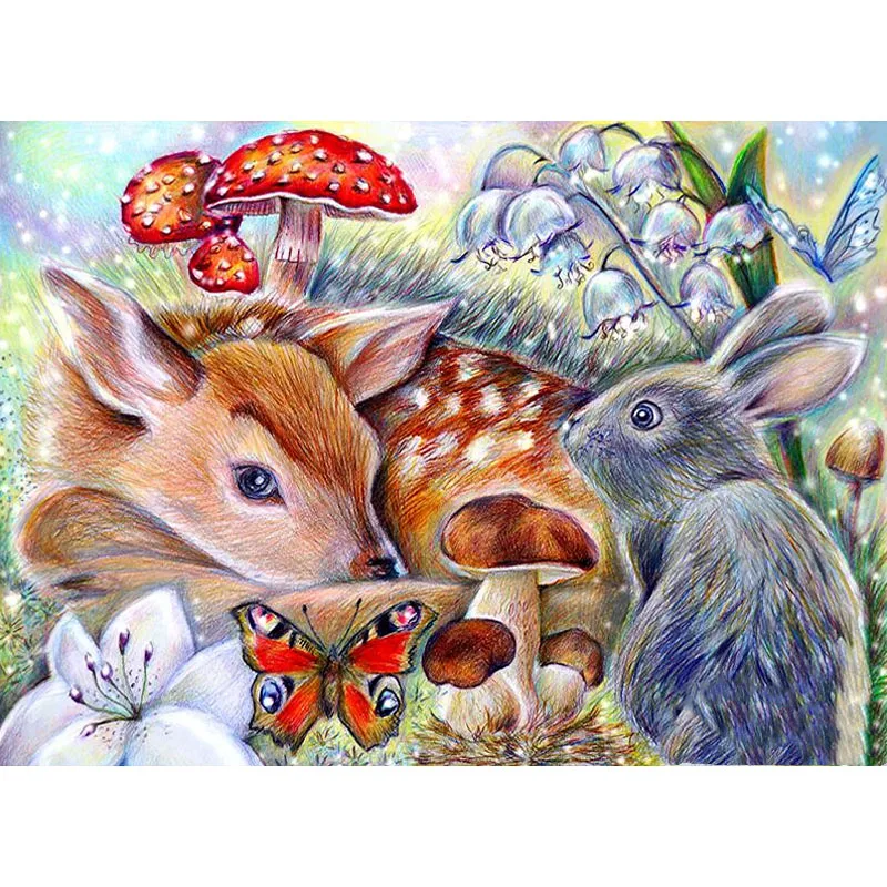5D DIY Square Diamond Painting Rabbit and Mushroom &quotCartoon Deer Embroidery Cross Stitch Lily of The Valley Animals | Дом и сад