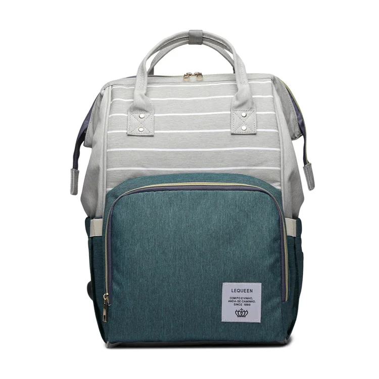 Lequeen модная сумка для мам, сумка для подгузников для мам, Большая вместительная сумка для подгузников, рюкзак для путешествий, сумка для ухода за ребенком, женская модная сумка - Цвет: green stripe