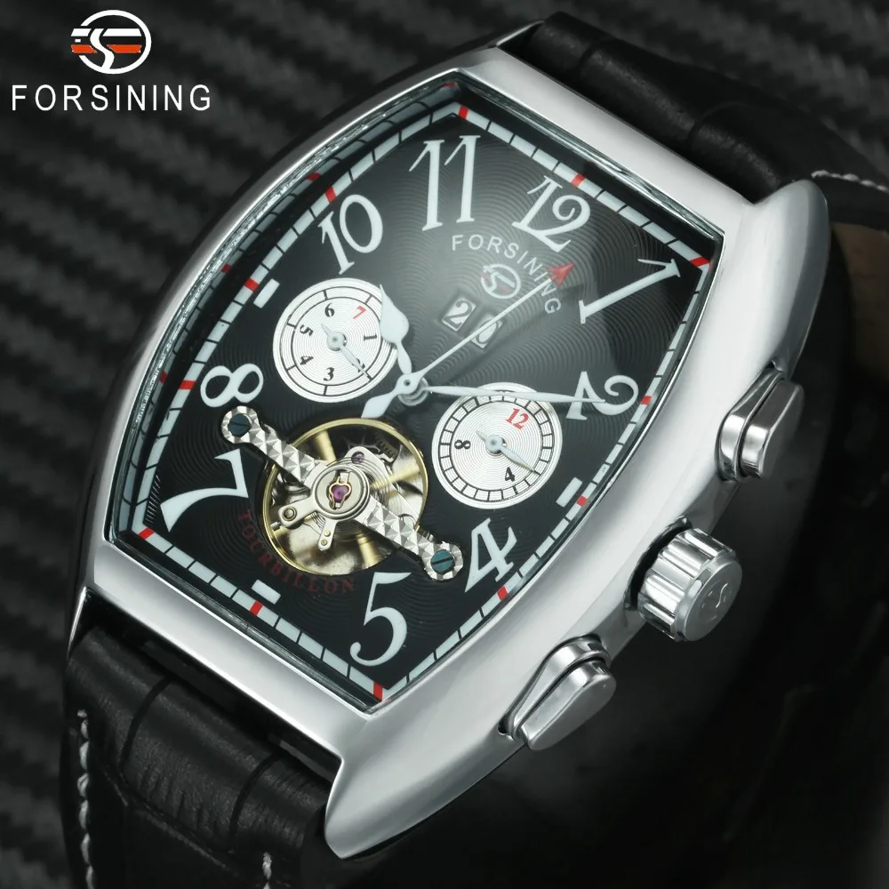 

FORSINING Fashion Tourbillon Automatic Watch Men Date display Skeleton Dial Leather Strap Dress Mens Watcehs Top Brand Luxury