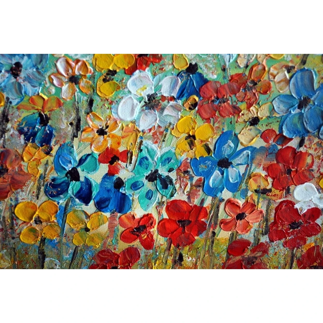 Daisies Colorful Impasto Canvas Painting White, Blue, Yellow, Orange (5)