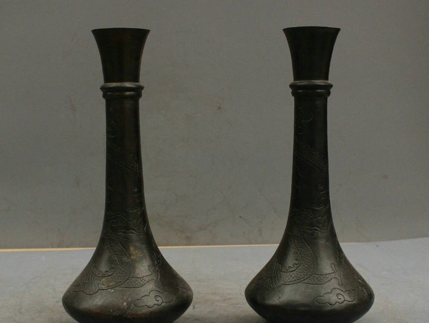 

11'' China Pair of Bronze Dragon Vase