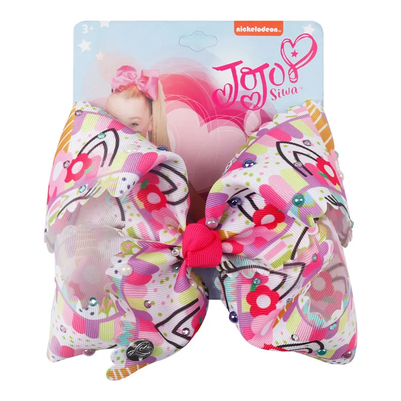 

7" Colorful Diamond Large JoJo Bows For Girls Kids Handmade Hair Clip Hair Accessories Print Ribbon Unicorn Knot Jumbo Hair Bow