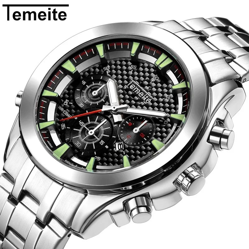 

TEMEITE Brand Luxury Man Watch 2019 Quartz Sports Watches Men Date Display Stainless Steel Strap Fashion Clock Dress Wristwatch