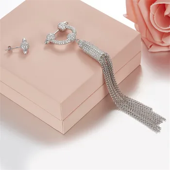 

[MeiBaPJ]Real 925 Sterling Silver Simple Personality Horseshoe Tassels Long Drop Earrings for Women with AAA High Quality Zircon
