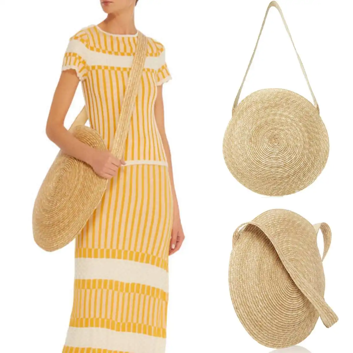 

Bohemia Handmade Woven Handbag Straw Knitted Messenger Rattan Bag Summer Beach Woven Summer Sea Travel Portable