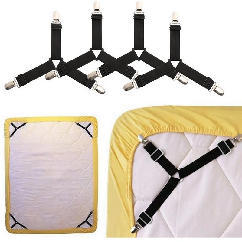 

4pcs New Elastic Cover Blankets Grippers Holder Bed Sheet Clip Mattress Fasteners Fixing Slip-Resistant Belt Clip Home Living