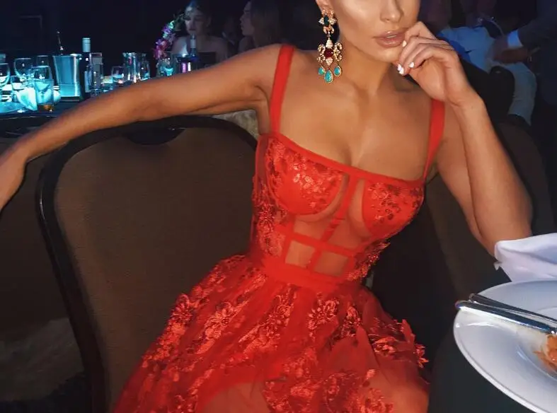 

JOYINPARTY Celebrity High Quality Red Lace Sleeveless Hollow Out Long Rayon Bandage Dress Evening Party Elegant Dress